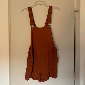 Nicole Miller Burnt Orange Short Overalls, Size M